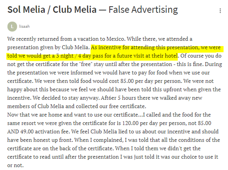 club melia tiempo compartido